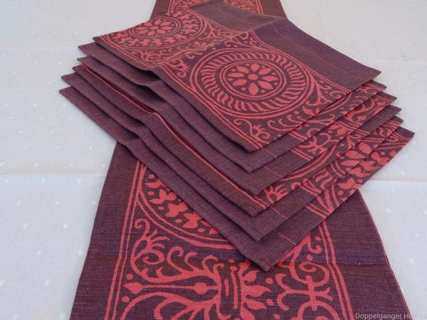 Doppelganger Homes Cotton Dining Table Cover, Runner & Placemat set (8PCS)-45