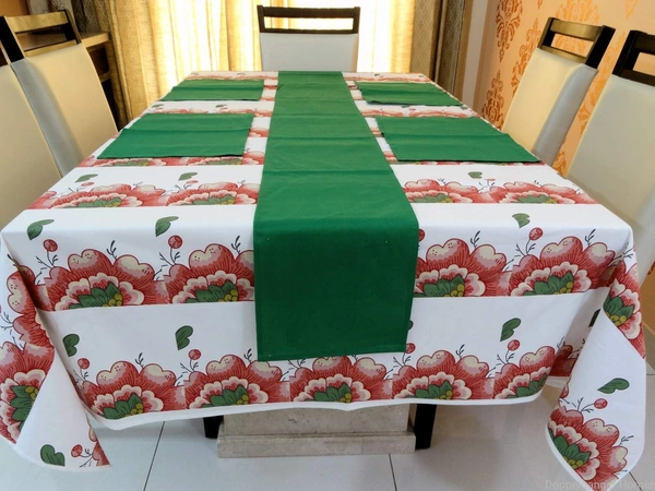 Doppelganger Homes Cotton Dining Table Cover, Runner & Placemat set (8PCS)-36