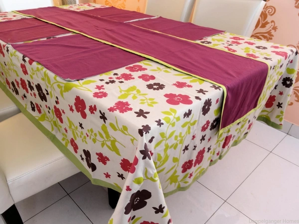 Doppelganger Homes Cotton Dining Table Cover, Runner & Placemat set (8PCS)-42