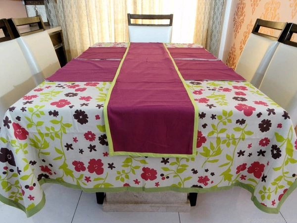 Doppelganger Homes Cotton Dining Table Cover, Runner & Placemat set (8PCS)-42