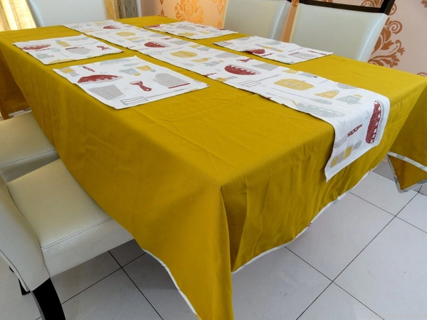 Doppelganger Homes Cotton Dining Table Cover, Runner & Placemat set (8PCS)-46