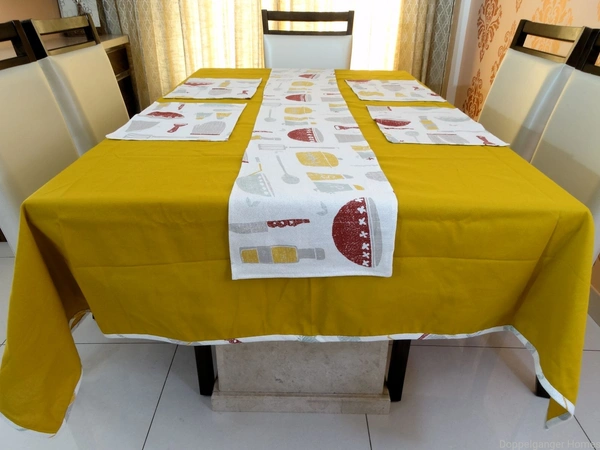 Doppelganger Homes Cotton Dining Table Cover, Runner & Placemat set (8PCS)-46
