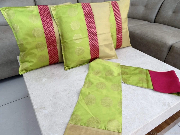 Doppelganger Homes 3 Pcs Designer Cushion cover and Runner Set-94