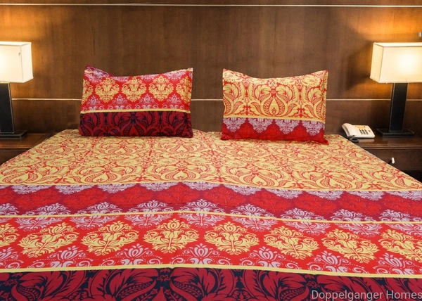 Doppelganger Homes Damask Design Printed Double Bedsheet-28