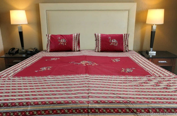 Applique Embroidery Double Bed Sheet-47