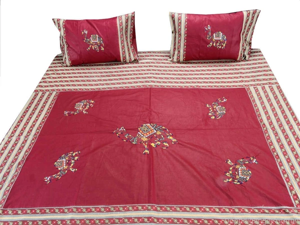 Applique Embroidery Double Bed Sheet-47