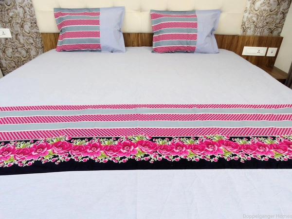 Doppelganger Homes Polka dots & Flowers Double Bed sheet-90