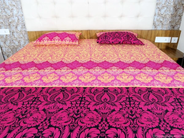 Doppelganger Homes Damask Design Printed Double Bedsheet-86