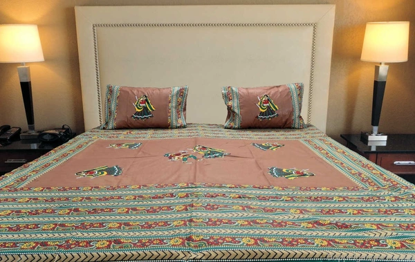 Applique Embroidery Double Bed Sheet-45