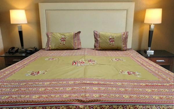 Applique Embroidery Double Bed Sheet-48