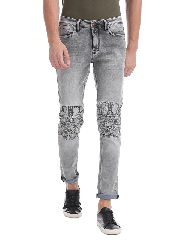 ED-HARDY GRAY SKULLER SUPER SLIM FIT STONE WASH JEANS - 38