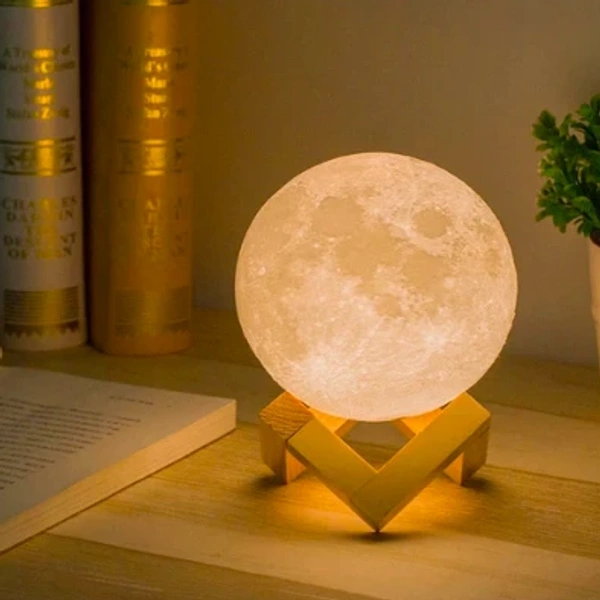 KINGSVISION echargeable Moon Lamp with 3 Lighting Modes, 10 cm(White,Pack of 1)