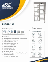 Essl FHT-TL-149FULL HEIGHT TURNSTILE - SINGLE DOOR - FHT-TL-149FULL HEIGHT TURNSTILE - SINGLE DOORCategory:TurnstilesFeatures:Power Supply: 100V ~ 240V A