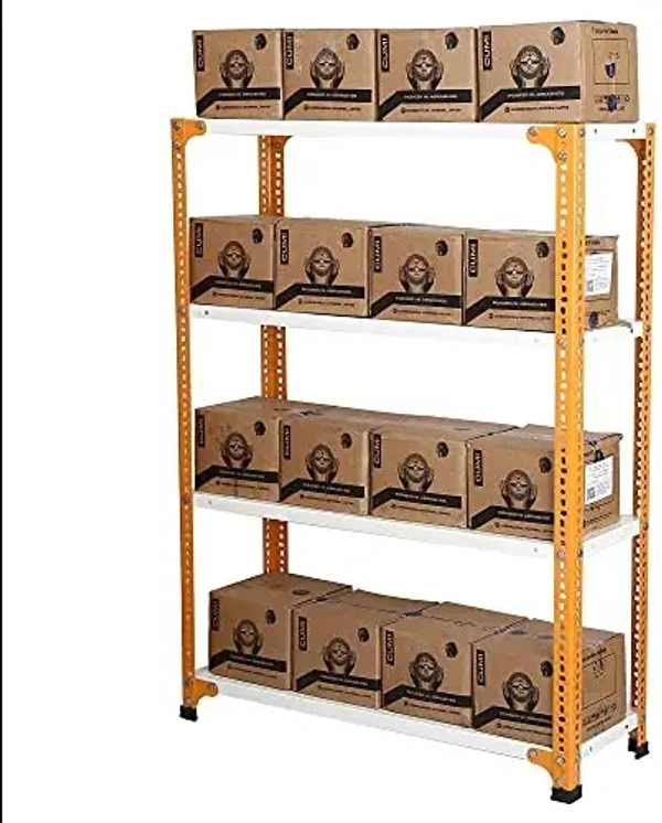 KINGSVISION CRC Sheet 4 Shelf Multipurpose Space Saving Storage Rack, 48 x 36 x 12 Inch, 24 Gauge (Ivory-Orange) Powder Coated 14 Gauge Angles - 