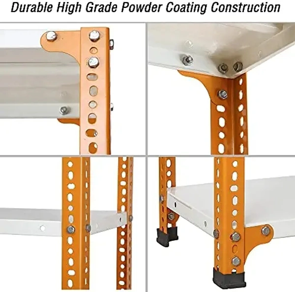 KINGSVISION CRC Sheet 4 Shelf Multipurpose Space Saving Storage Rack, 48 x 36 x 12 Inch, 24 Gauge (Ivory-Orange) Powder Coated 14 Gauge Angles - 
