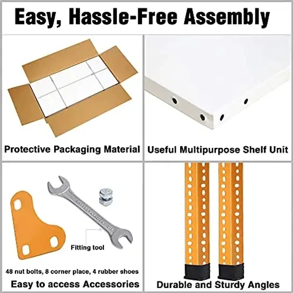 KINGSVISION CRC Sheet 4 Shelf Multipurpose Space Saving Storage Rack, 48 x 36 x 12 Inch, 24 Gauge (Ivory-Orange) Powder Coated 14 Gauge Angles - 