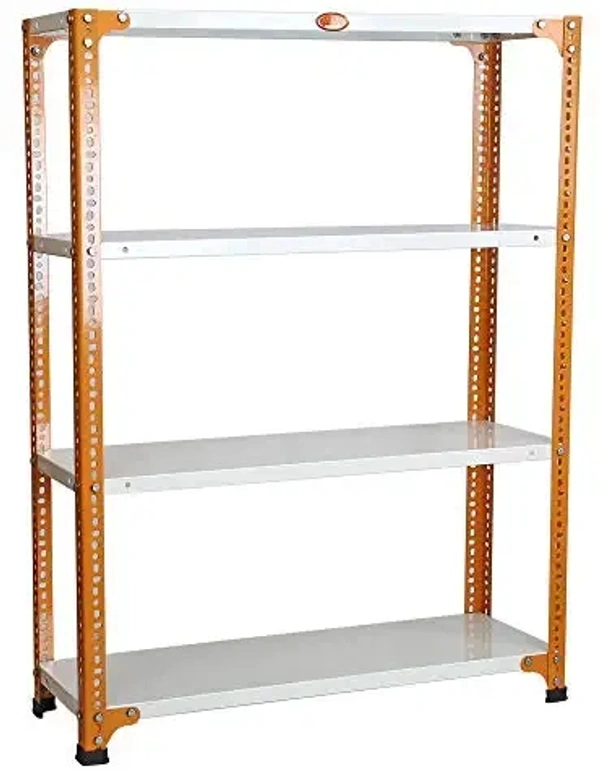 KINGSVISION CRC Sheet 4 Shelf Multipurpose Space Saving Storage Rack, 48 x 36 x 12 Inch, 24 Gauge (Ivory-Orange) Powder Coated 14 Gauge Angles - 