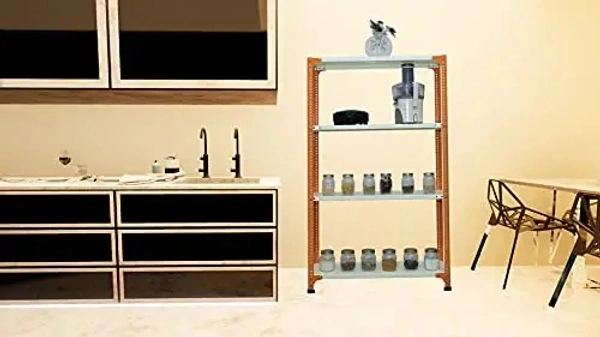 KINGSVISION CRC Sheet 4 Shelf Multipurpose Space Saving Storage Rack, 48 x 36 x 12 Inch, 24 Gauge (Ivory-Orange) Powder Coated 14 Gauge Angles - 