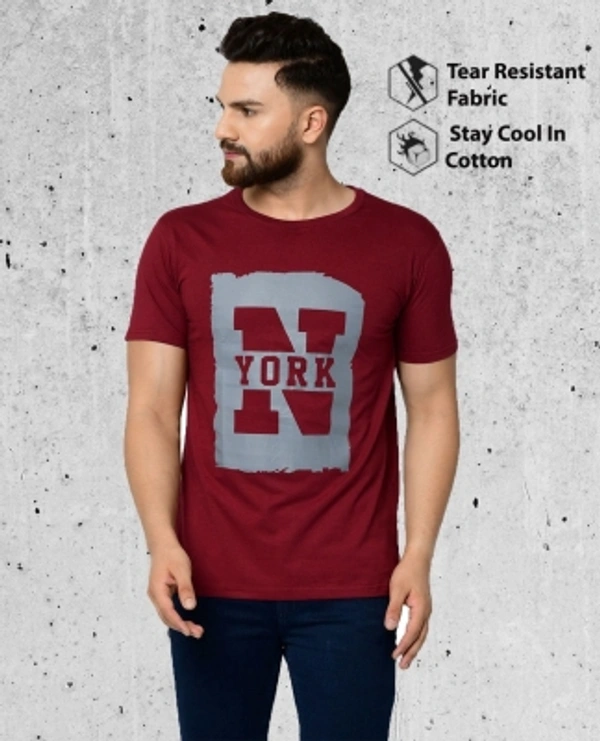 Printed Men Maroon T Shirt - L