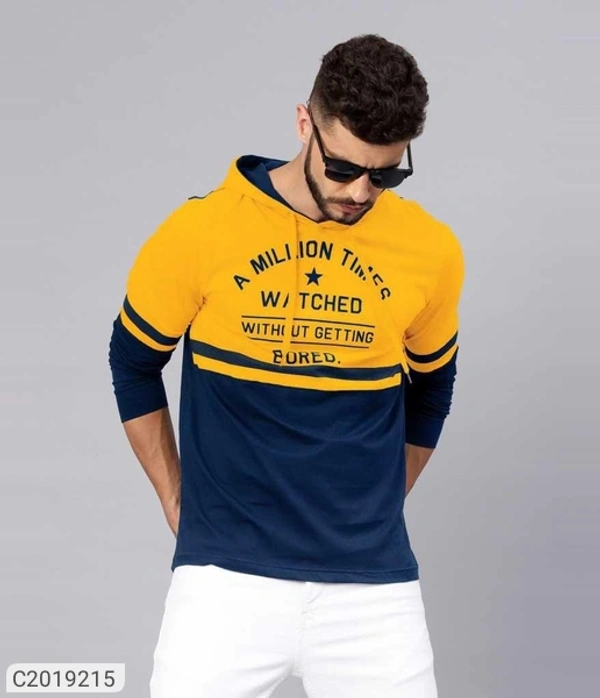 Poly Cotton Printed Full Sleeves Men Hoody T Shirt  - S M L XL