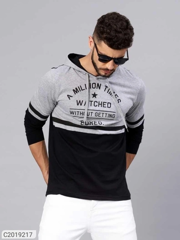 Poly Cotton Printed Full Sleeves Men Hoody T Shirt  - S M L XL