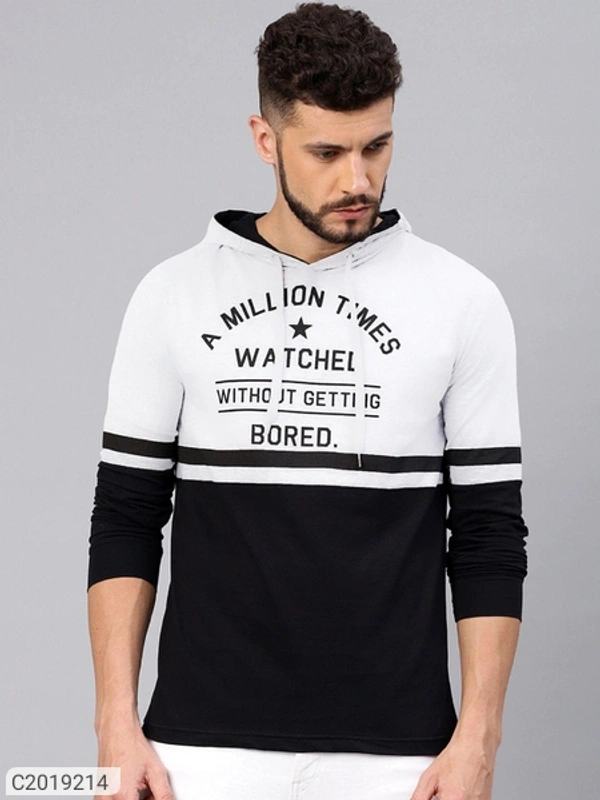 Poly Cotton Printed Full Sleeves Men Hoody T Shirt  - S M L XL