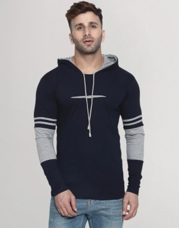HELMONT Color Block Men Hooded Neck Blue T-Shirt - Blue, S M L XL