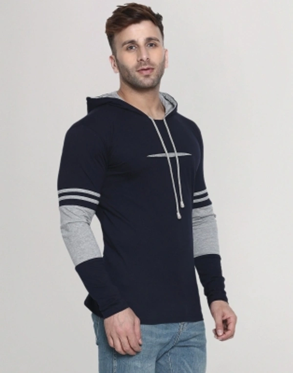 HELMONT Color Block Men Hooded Neck Blue T-Shirt - Blue, S M L XL