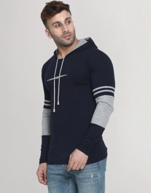 HELMONT Color Block Men Hooded Neck Blue T-Shirt - Blue, S M L XL