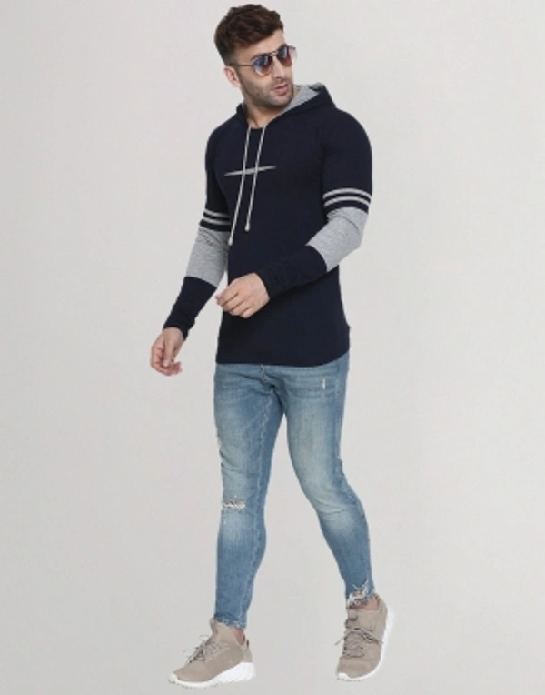 HELMONT Color Block Men Hooded Neck Blue T-Shirt - Blue, S M L XL