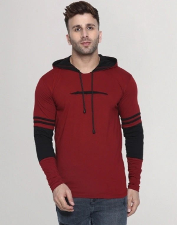 HELMONT Color Block Men Hooded Neck Blue T-Shirt - Maroon Black, S M L XL