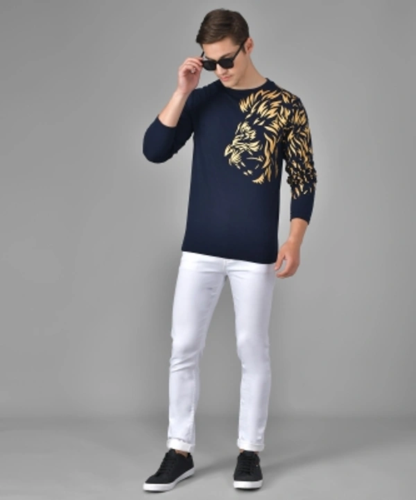 Graphic Print Men Dark Blue T-Shirt - Dark Blue, L
