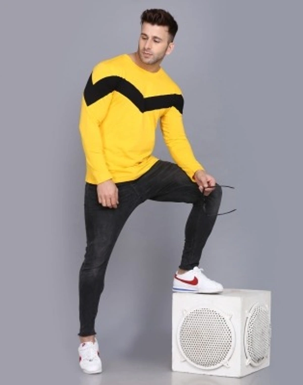 Color Block Men Yellow, Black T-Shirt - YELLOW, S