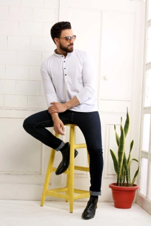 SCATCHITE Solid Men Mandarin Collar White T-Shirt - White, M