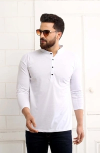 SCATCHITE Solid Men Mandarin Collar White T-Shirt - White, M
