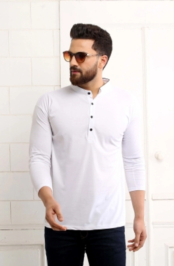 SCATCHITE Solid Men Mandarin Collar White T-Shirt - White, M