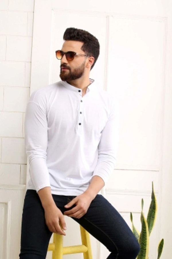 SCATCHITE Solid Men Mandarin Collar White T-Shirt - White, M