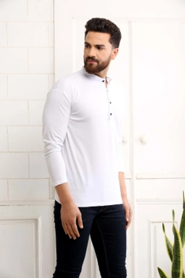 SCATCHITE Solid Men Mandarin Collar White T-Shirt - White, M