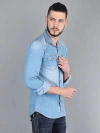 Carbonn Cloth Men Solid Casual Light Blue Shirt - melange gray, M