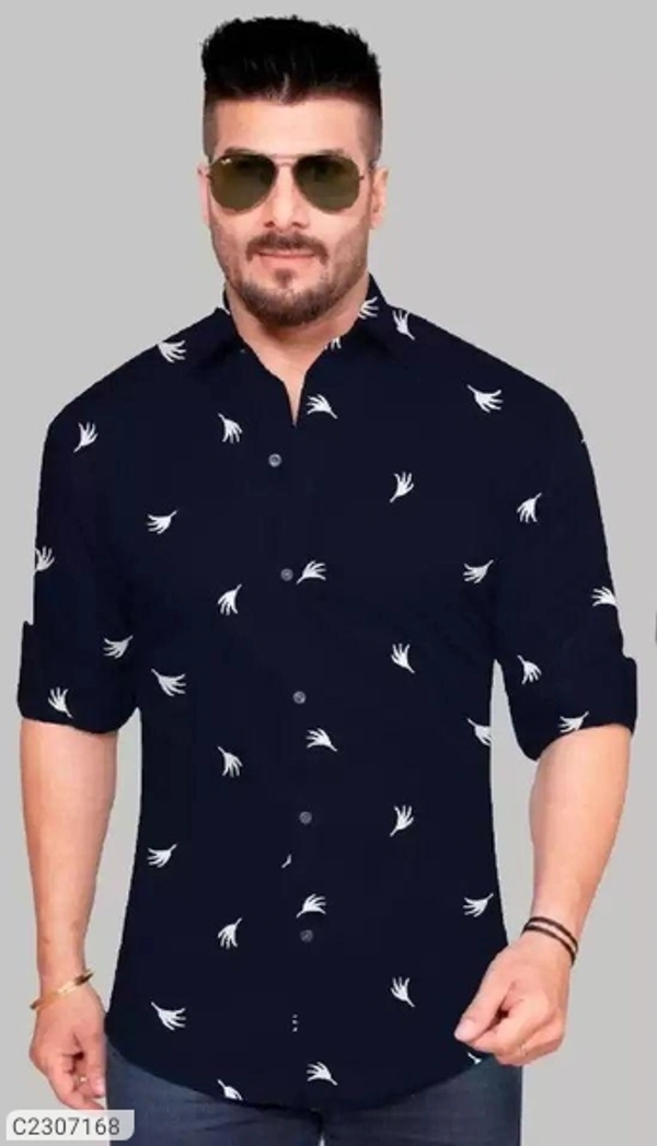 Cotton blend printed full Sleeves Regular Fit Casual shirt - dark blue, M L XL