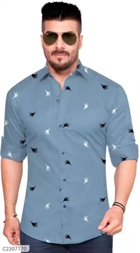 Cotton blend printed full Sleeves Regular Fit Casual shirt - dark blue, M L XL