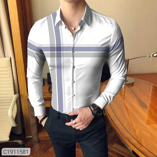 polycotton printed full Sleeves slim fit Casual shirt - white, M L XL