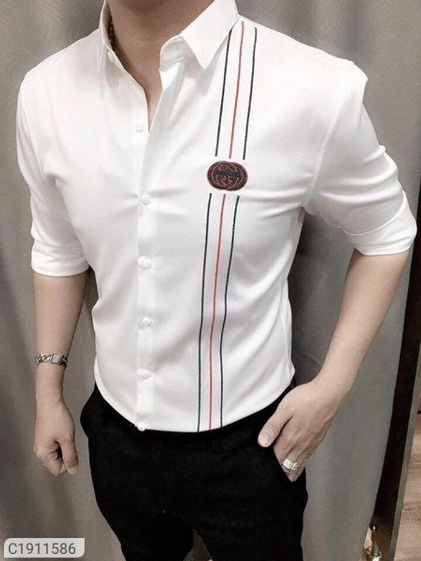 polycotton printed full Sleeves slim fit Casual shirt - white, M L XL