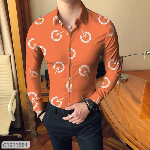 polycotton printed full Sleeves slim fit Casual shirt - white, M L XL