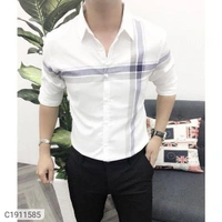 polycotton printed full Sleeves slim fit Casual shirt - white, M L XL