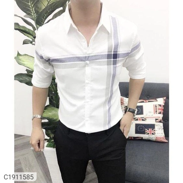 polycotton printed full Sleeves slim fit Casual shirt - white, M L XL
