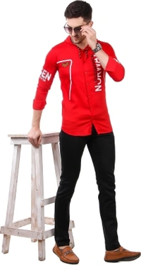 men printed Casual red shirt  - red, S M L XL