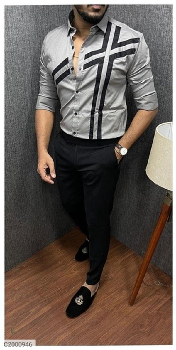 poly cotton solid with stripes full sleeves Casual shirt  - white, M L XL