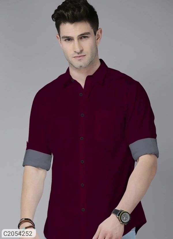 Cotton Solid Full Sleeves Men Casual Shirt  - maroon, M L XL