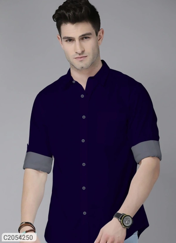 Cotton Solid Full Sleeves Men Casual Shirt  - maroon, M L XL